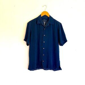 Tommy Bahama Navy Silk Flowy Button Up Short Sleeve Small